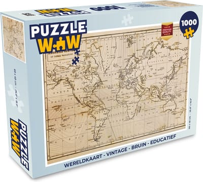 Puzzel Wereldkaart - Vintage - Bruin - Educatief - Legpuzzel - Puzzel 1000 stukjes volwassenen