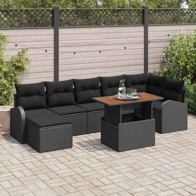 vidaXL Tuinbank Set met kussen 8 pcs Zwart
