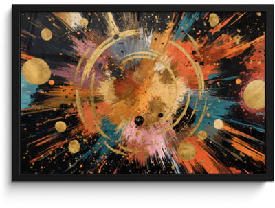 Poster in lijst - Fotolijst 60x40 cm - Posters - Explosie - Verfstructuur - Goud - Abstract - Posterlijst zwart - Decoratie - Wanddecoratie woonkamer - Muurdecoratie slaapkamer
