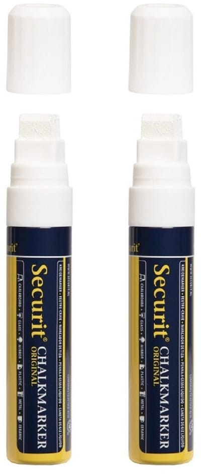 5x securit krijtstift - wit - platte punt - 7-15 mm - krijt - chalkmarker - krijtmarker
