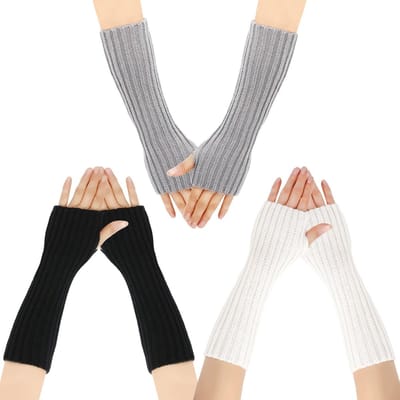 Stijlvolle Vingerloze Handschoenen voor Dames en Heren, Gebreide Lange Armwarmers in Zwart, Wit en Lichtgrijs, Perfect voor Koude Dagen en Modebewuste Outfits