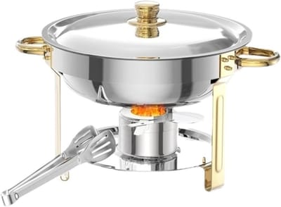 Buffetwarmhoudset - Warmhoudplaten - Gerechten Warm Houden - Gouden Afwerking - 5 Liter - Goud