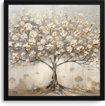 Poster in lijst - Fotolijst 40x40 cm - Posters - Boom - Beige - Goud - Verflook - Grijs - Posterlijst zwart - Decoratie - Wanddecoratie woonkamer - Muurdecoratie slaapkamer