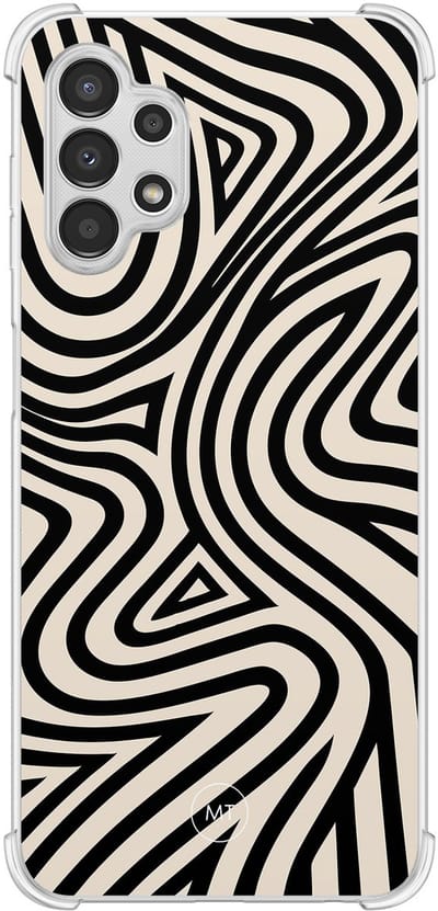 Hoesje (shockproof) geschikt voor Samsung Galaxy A13 4G - Groovy lines - Extra sterke case - TPU/polycarbonaat - Print - Zwart, Wit, Transparant