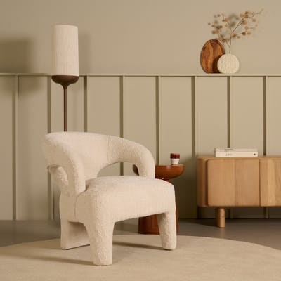 Fauteuil Brock - Textiel - Creme - 71x74x71 cm (BxHxD) - Boucle - Kleur Natural - Koudschuim