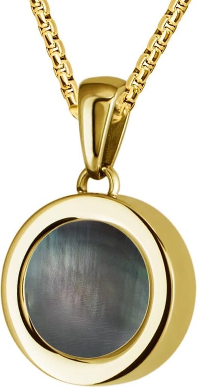 Quiges 12mm Mini Munt Hanger Verguld RVS Schroefsysteem Glans met Schelp Parelmoer Grijs Munt en Anker Ketting 42-46cm