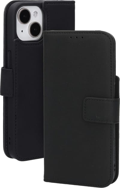 Mobiparts MagSafe Portemonnee/Boekhoesje geschikt voor Apple iPhone 15/14/13 - Echt Leer - Magnetische Sluiting - Ruimte voor drie pasjes - Microvezel voering - Zwart