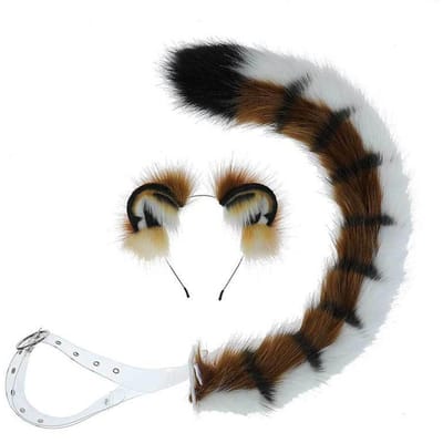 2 stuks/set Pluche Tijgeroren Staart Dierenoor Hoofdband Pluche Kawaii Staart Handgemaakt Comic Con Feest Beest Cosplay Verkleed Accessoires ear and tail black