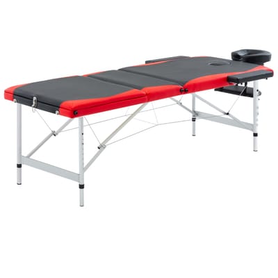 vidaXL - Massagetafel - inklapbaar - 3 - zones - aluminium - zwart - en - rood