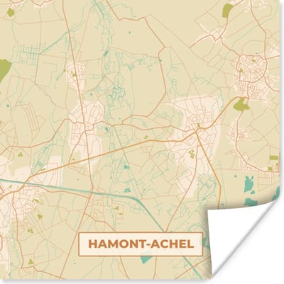 Poster Harmont-Achel - Kaart - Vintage - Plattegrond - Stadskaart - 100x100 cm XXL