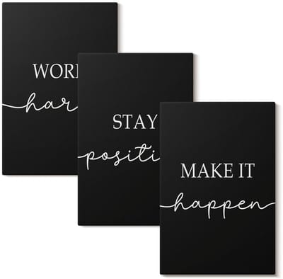 Wallfluent Set van canvas schilderijen - Elegante motiverende slogans op een zwarte achtergrond Canvas Schilderijen Set - set 3 stuks 20x30 cm - Zwart Set van Canvas Prints - Teksten Canvas Kunst Set - Boheemse Canvas Kunst Set
