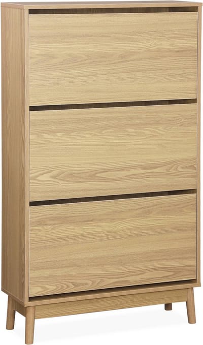 sweeek - Schoenenkast met 3 kleplades houtlook 75cm - dune