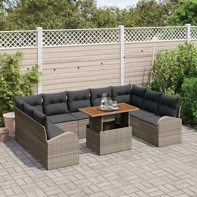 vidaXL - Tuinbank - Set - 10 - st - Grijs - Poly - rattan - en - gepoedercoat - staal