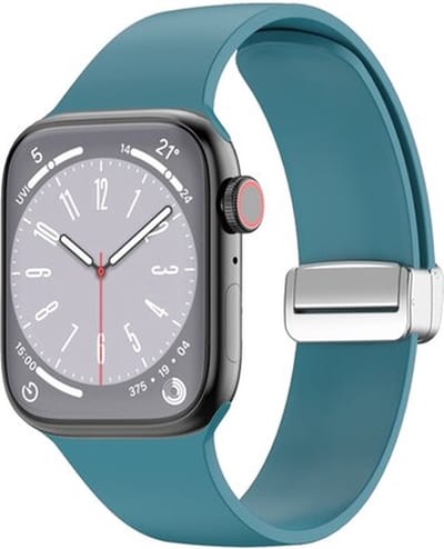 By Qubix - Geschikt voor Apple Watch bandje - Siliconen bandje - Folding Buckle - Cyaan - Geschikt voor Apple Watch 44mm / 45mm / 46mm / 49mm (Ultra 1,2 en 3) - siliconen sport bandje - smartwatchbandje