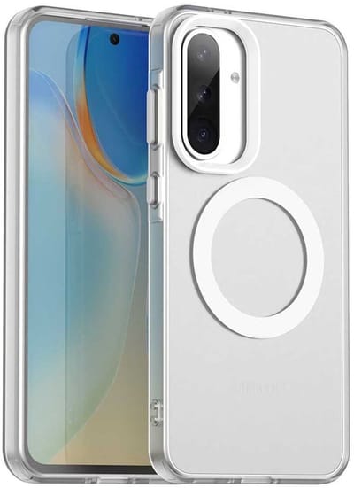 MagSafe Compatibel Backcover Hoesje Geschikt voor Samsung Galaxy A56 / A36 - Wit & Semi-Transparant Design - Stijlvol & Goede Bescherming