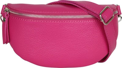 AmbraModa GLX10 - Dames heren unisex kleine heuptas buiktas crossbodytas, ideaal voor vakantie, reizen, uitgaan gemaakt van echt leer. Fuchsia