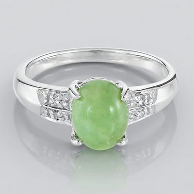 Cavill - Zilveren ring - 925 Sterling zilver - 0,93 ct Keizerlijk Chrysopraas Ovaal Cabochon - 4 Witte Topazen - Elegante damesring maat 17