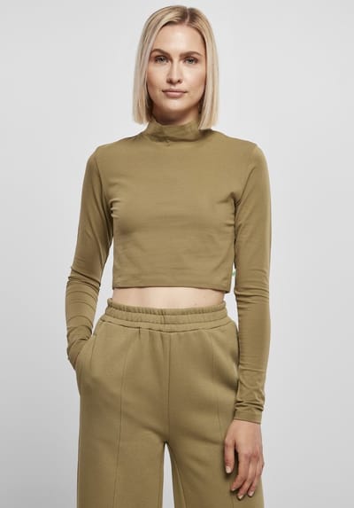 Urban Classics - Organic Cropped Turtleneck Longsleeve top - 3XL - Groen