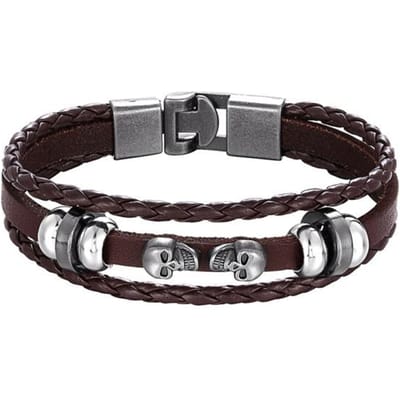 Nieuwe handgemaakte retro geweven bedel leren armband mannen vintage multilayer bangles schorpioen mannen sieraden Pulseira Feminina Tz611 21cm gray