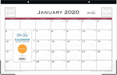 Grote Maandkalender voor op Bureau, 2020, Gelineerde Blokken, Rood