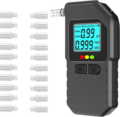 Elektronische ademtest, elektronische ademtest met lcd-scherm, draagbare alcoholtest met geheugen en digitaal display, inclusief 20 mondstukken voor persoonlijk, professioneel en thuisgebruik.