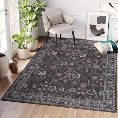 Tapiso Ritz Vloerkleed Donkergrijs Laagpolig Katoen Antislip Woonkamer Tapijt Maat- 120x170