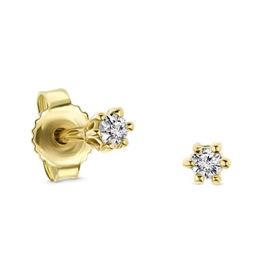 Miore Pure Oorbellen - Gemaakt van 14 Karaat Goud - Met Diamanten - Handgemaakte Sieraden - Knopjes - Elegante Dames Sieraden - 3.1 mm