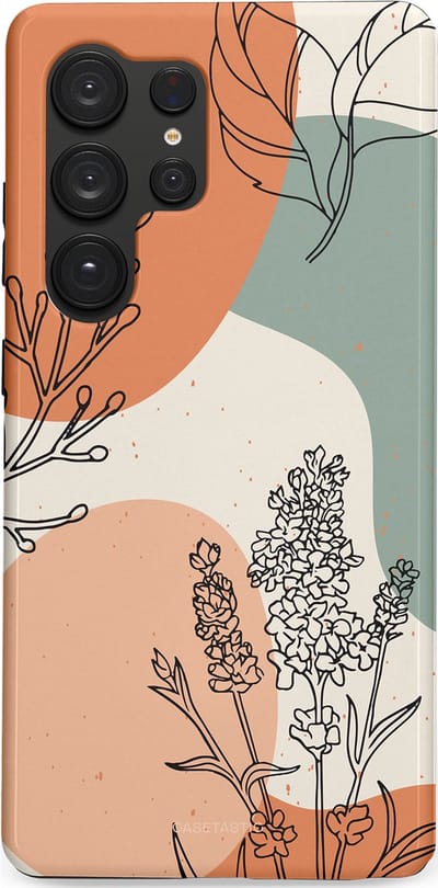 Casetastic hoesje geschikt voor Samsung Galaxy S25 Ultra - Dubbellaagse bescherming - Lijnenspel Natuur - Fashion Case - Zand Saliegroen Terracotta