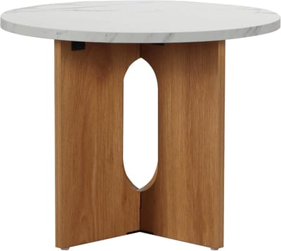 Ronde Salontafel - Bijzettafel Marmerlook - Woonkamer Inrichten - Duurzaam Melamine Blad - 50 x 40 cm - Beige Houtdecor