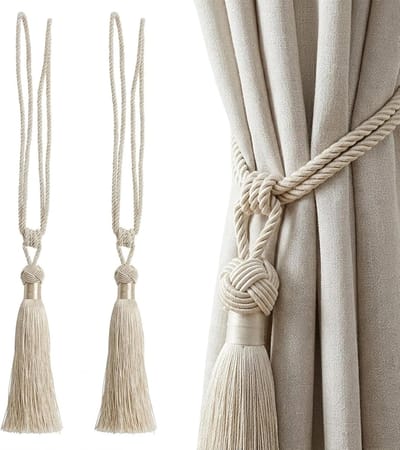 Gordijn stropdasruggen - 9 kleuropties, handgemaakt gevlochten touw knoop draperen stropdasruggen Europese stijl decoratieve gordijnhouders voor thuiskantoor raamgordijn (2, beige)