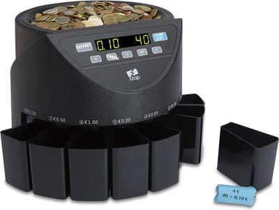 YOR® Munttelmachine met LED-Scherm – Digitale Spaarpot met Teller – 240V – Spaarpot Kluis – 300 Munten per Min – 8 Verzamelboxen – Muntenteller – Muntsorteerder - Zwart - 31cm x 35cm x 26cm