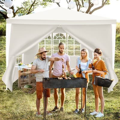 Partytent met Zijwanden – Paviljoen - Easy Up – 50+ UV Bescherming - 3x3m - Wit