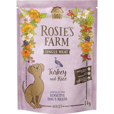 1kg Rosie's Farm Single Meat Adult Kalkoen met Rijst droogvoer voor katten