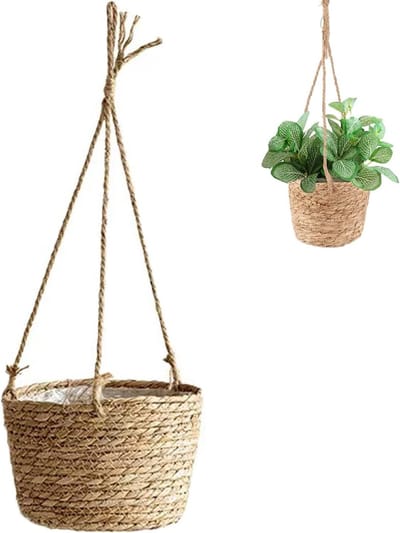 Hangende plantenmand - Zeegras mand - Binnen decoreren - Handgeweven design - 20 cm - Bruin