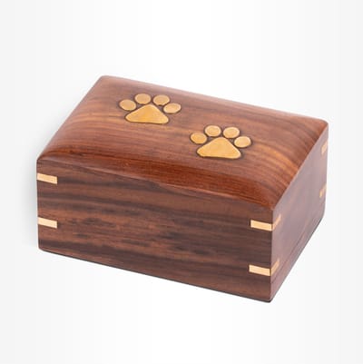 Honden Urn Houten Kistje Middel 600 ml Bruin Goudkleurig - Dieren Urn voor As Crematie - Urn Hond - Urn Kat