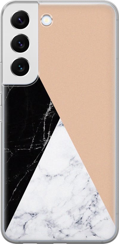 Leuke Telefoonhoesjes - Hoesje geschikt voor Samsung Galaxy S22+ - Marmer zwart bruin - Soft case - TPU - Marmer - Bruin