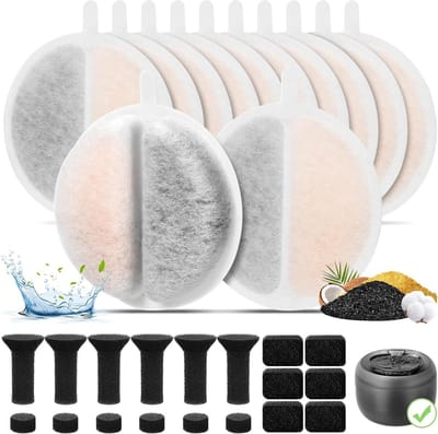 12 stuks kattenfonteinfilters voor Lite & Premium 2.5L drinkfontein, actieve kool en ionenwisselaarhars voor waterfiltratie, vervangingsfilter/schuim/sponge voor 84 fl oz dierenfontein