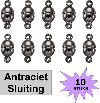 Fako Bijoux® - Magnetische Sluiting - Magneet Sluitingen - Sieraden Maken - Metaal - 11x5mm - 10 Stuks - Antraciet