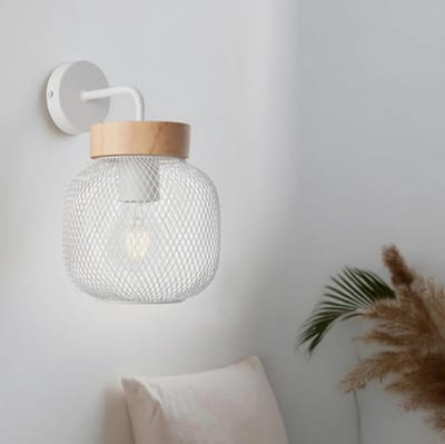 Hangende Wandlamp met Rasterkap en Houten Voet voor Keuken of Slaapkamer