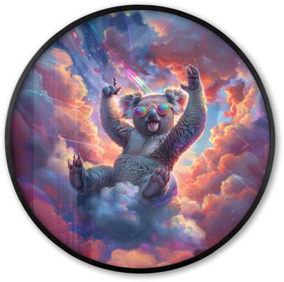Poster in lijst Rond - Fotolijst 60x60 cm - Posters - Koala - Dier - Zonnebril - Wolken - Ronde posterlijst zwart - Decoratie - Wanddecoratie woonkamer - Muurdecoratie slaapkamer