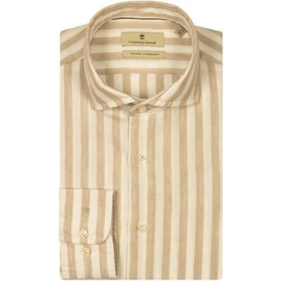 Thomas Maine Overhemd Roma Modern Kent Wide Stripes Linnen Licht Beige / male