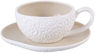 Bricard Barles Stone Koffieset - 12-delig - Wit/Taupe - 225ml - Porselein - Koffiekopjes