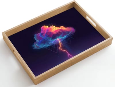 Dienblad hout 50x35 cm - Schootdienblad - Donderwolk - Bliksemschicht - Licht - Blauw - Borrelplank rechthoek - Plateau dienbladen