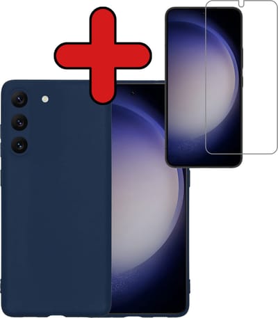 Hoesje - Met Screenprotector - Geschikt voor Samsung Galaxy S23 - Sterk & Shockproof - Telefoon Hoes - Back Cover - Siliconen Case - Telefoonhoes - Donkerblauw