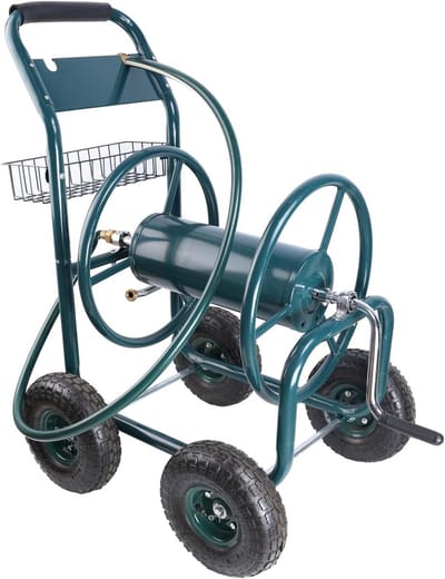 Slangwagen Tuin - Slanghouder Trolley - Tuin Besproeien - Met Opbergmand - 4 Wielen - Groen
