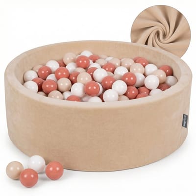 KiddyMoon Fluwelen Ballenbak voor baby 90x30cm 200 ballen - Zacht Velours Ballenbad - Zand Beige