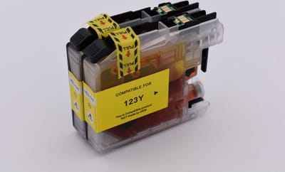 KATRIZ® huismerk inkt voor|Brother LC123Y |10ml | ( 2stuks) - Met chip