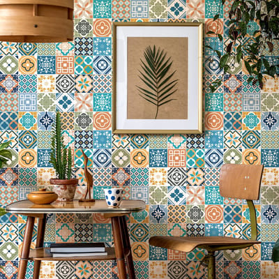 Zelfklevende tegelmuurstickers voor keuken en badkamer - 30 Ferario cementtegelstickers - 30 stickers 15x15cm