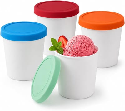 Set van 4 IJscontainers voor IJs, 250ml Herbruikbare Opbergcontainers met Siliconen Deksel, BPA-vrij en Voedselveilig