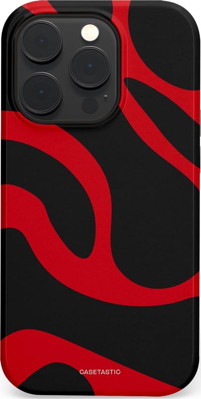 Casetastic hoesje geschikt voor Apple iPhone 14 Pro - MagSafe - Dubbellaagse bescherming - Vurige Zwarte Lava Stroom - Fashion Case - Zwart Rood